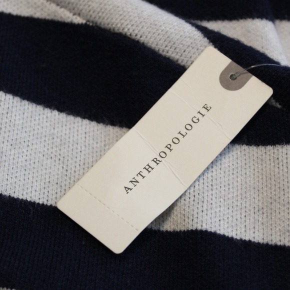 Anthropologie‎ $88 Small Navy White Striped Twist Front Cropped Hoodie Sweater - Picture 11 of 14